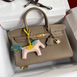 Half handmade Birkin all steel hardware wax wire platinum 30cm A-level Togo leather spotted dove grey gold buckle