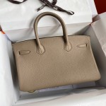 Half handmade Birkin all steel hardware wax wire platinum 30cm A-level Togo leather spotted dove grey gold buckle