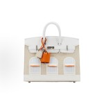 HERMES爱⻢仕 Birkin 20 银扣初雪⽩房⼦包铂⾦包 ⼥款 ⽔泥灰拼⽩⾊拼雾霾蓝